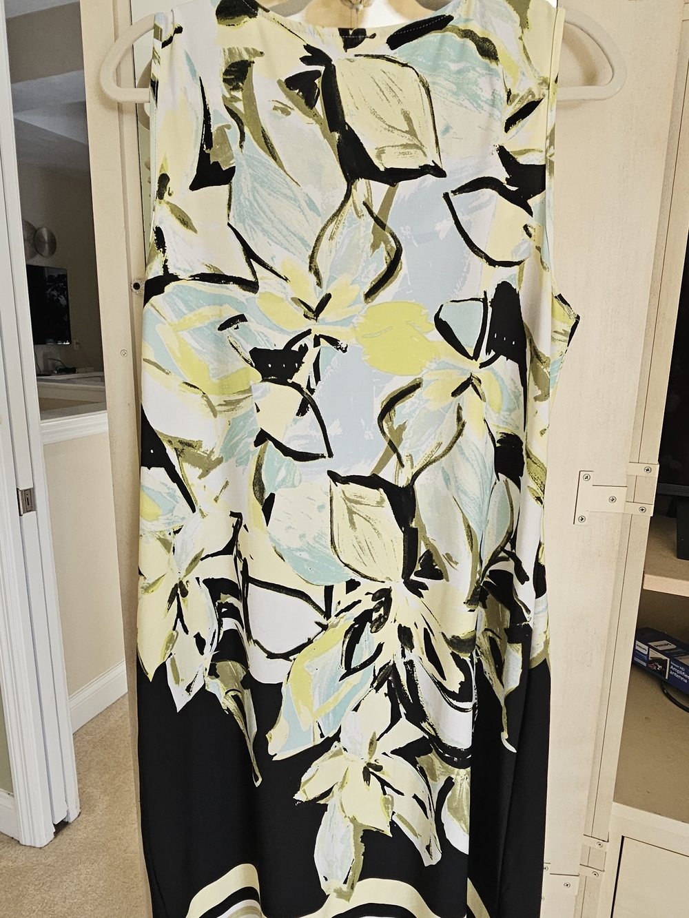 Kim Rogers White, Black, Yellow & Light Blue Floral Cowl Neck Midi Dress - Picture 3 of 6